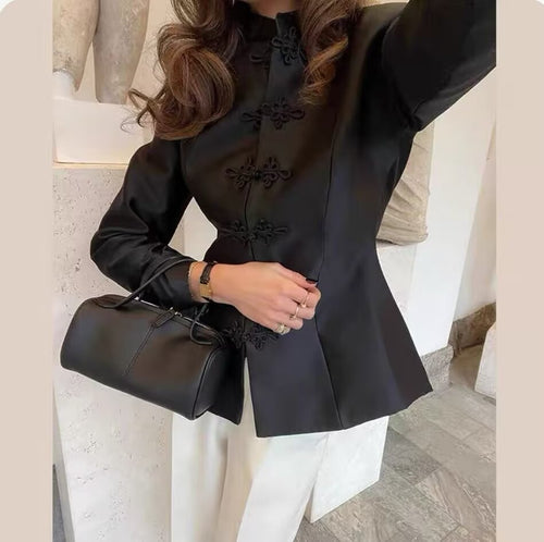Bella Mia Spring Summer Chinese Coat Black Buckle Chinese Knot Waist Jacket — main product shot