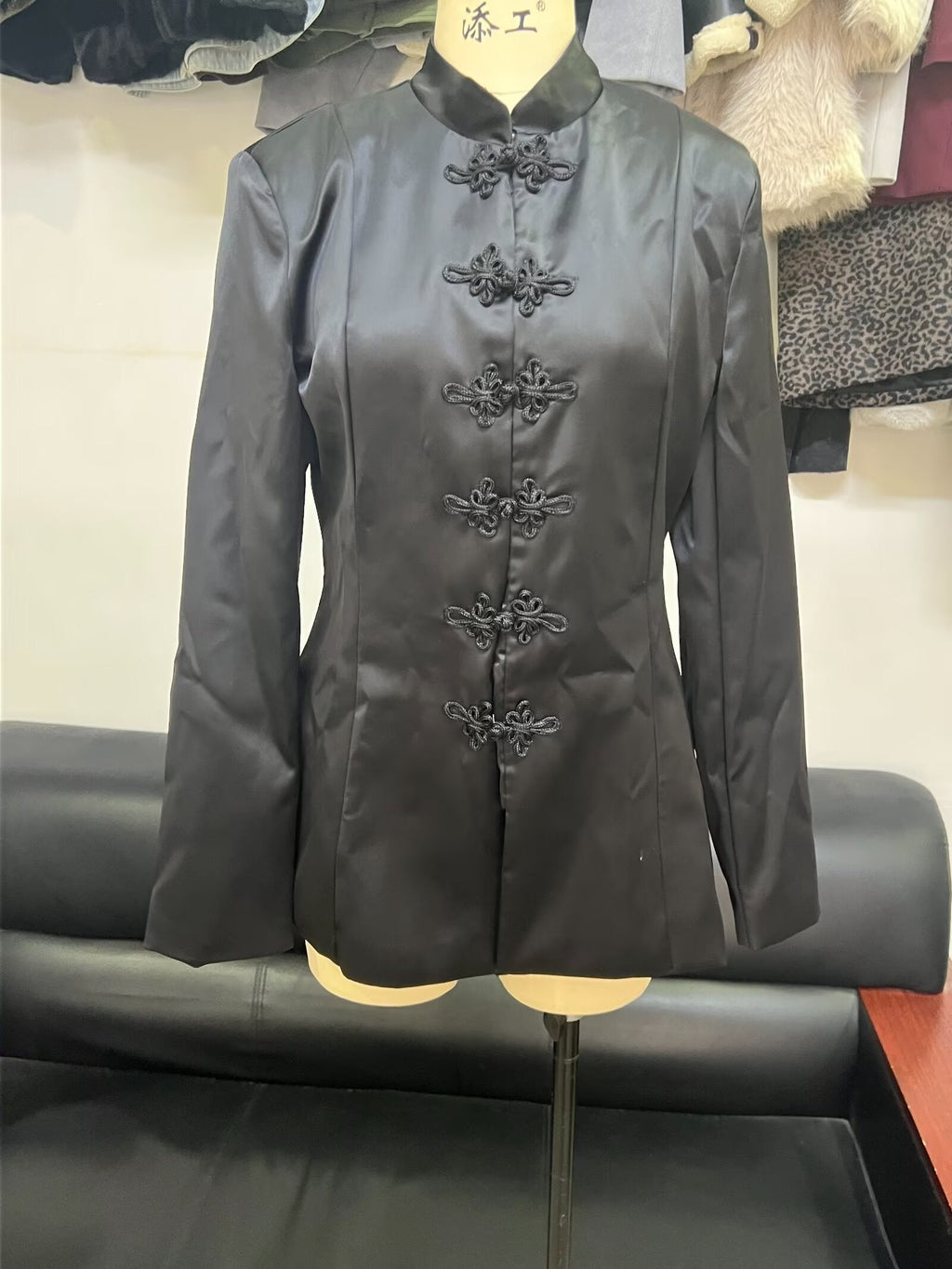 Spring Summer Chinese Coat Black Buckle Chinese Knot Waist Jacket