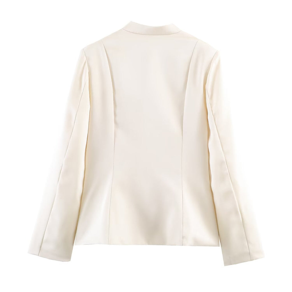 Bella Mia Women Clothing Stand Collar Buckle Satin Jacket Waist Trimming Coat — alternate view