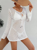 Bella Mia Women Beach Dress Beach Cover Up Women Clothing Long Sleeve Sexy Cutout See through Tied Dress — detail and construction