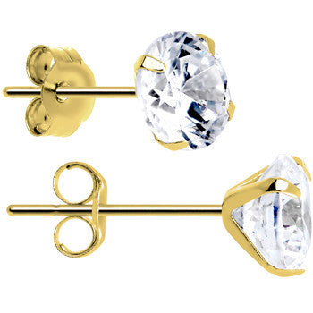 BodyCandy 14k Gold .47 Carat Cubic Zirconia Solitaire Stud Earrings — detail close-up