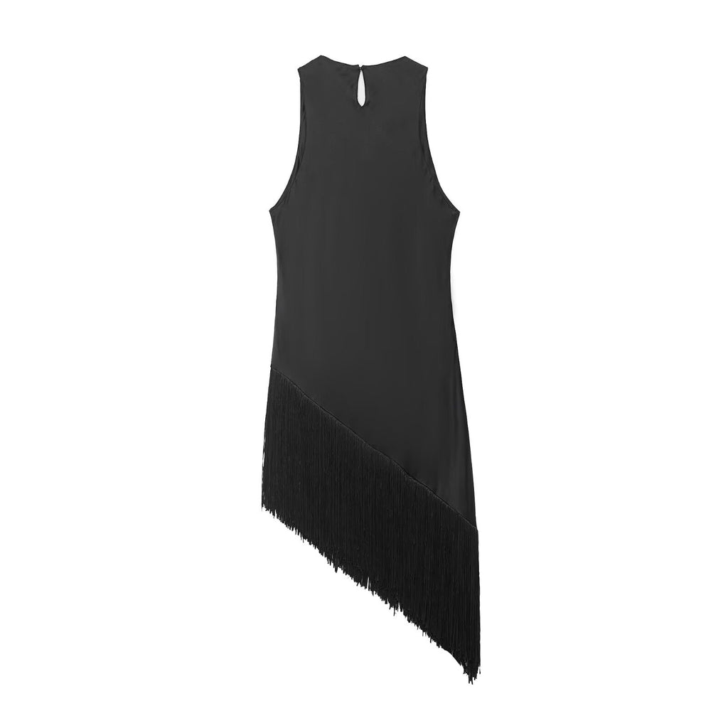 Bella Mia Women Clothing Summer All Matching Sleeveless Irregular Asymmetric Tassel Top — lifestyle context