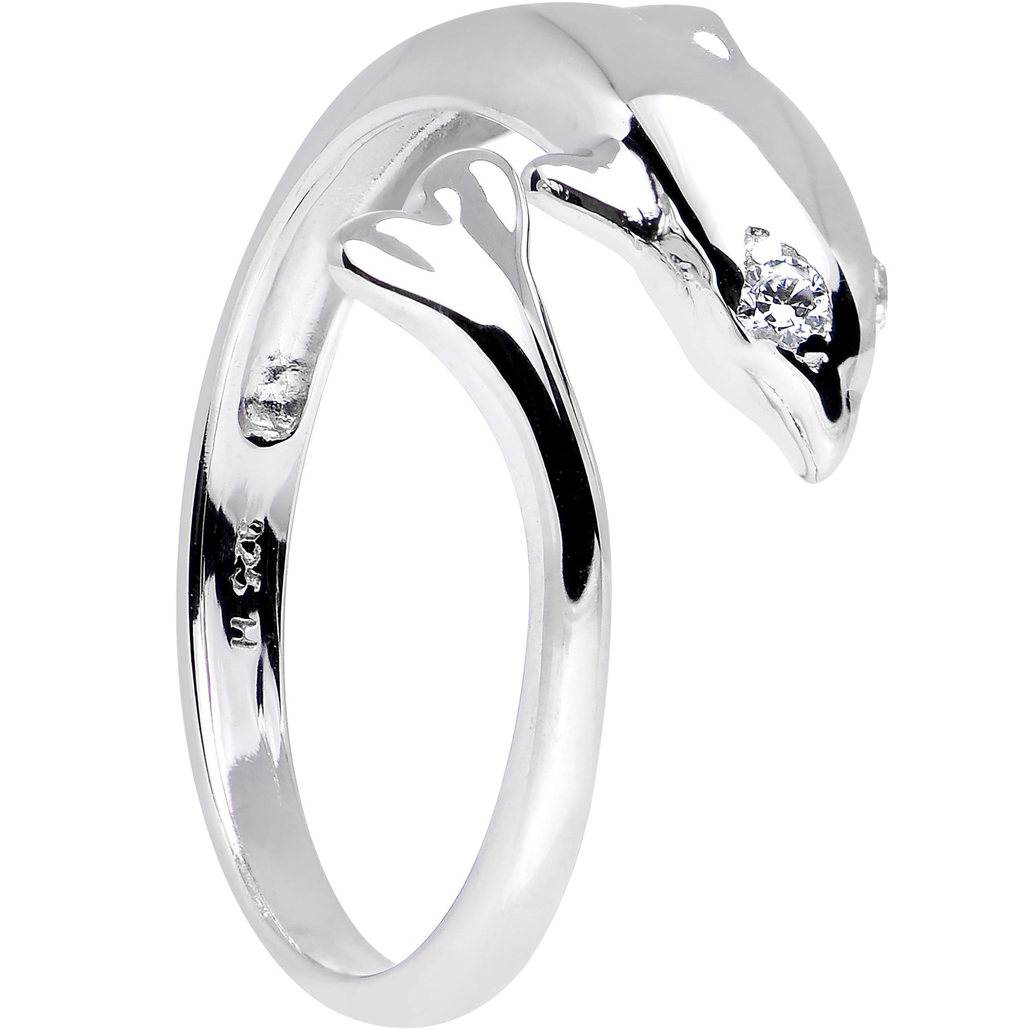 BodyCandy Sterling Silver 925 Cubic Zirconia Dolphin Toe Ring — detail close-up
