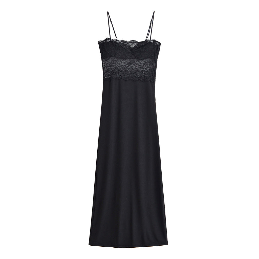 Bella Mia Women Clothing Spring Sexy Lace Splicing Sling Dress — branding close-up