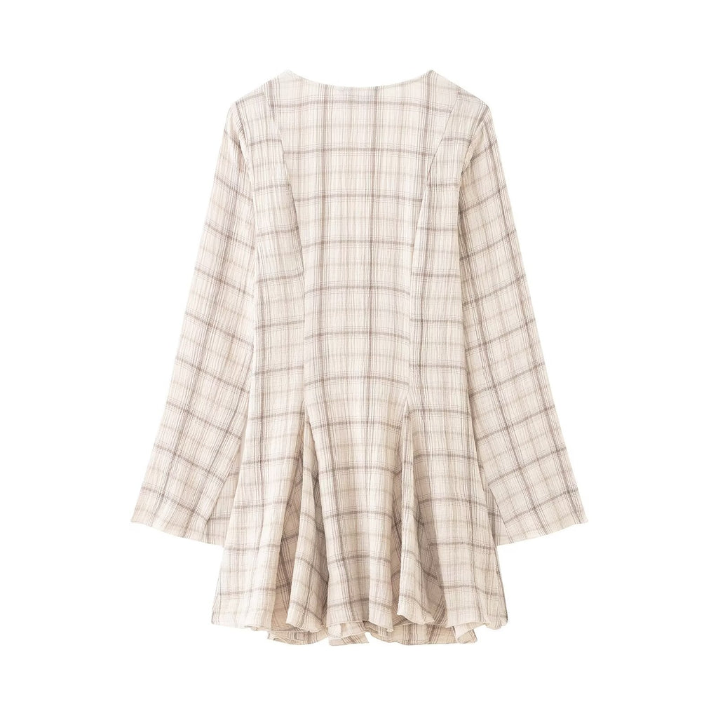 Bella Mia Women Clothing Western Long Sleeve V neck Plaid Short Dress — lifestyle context