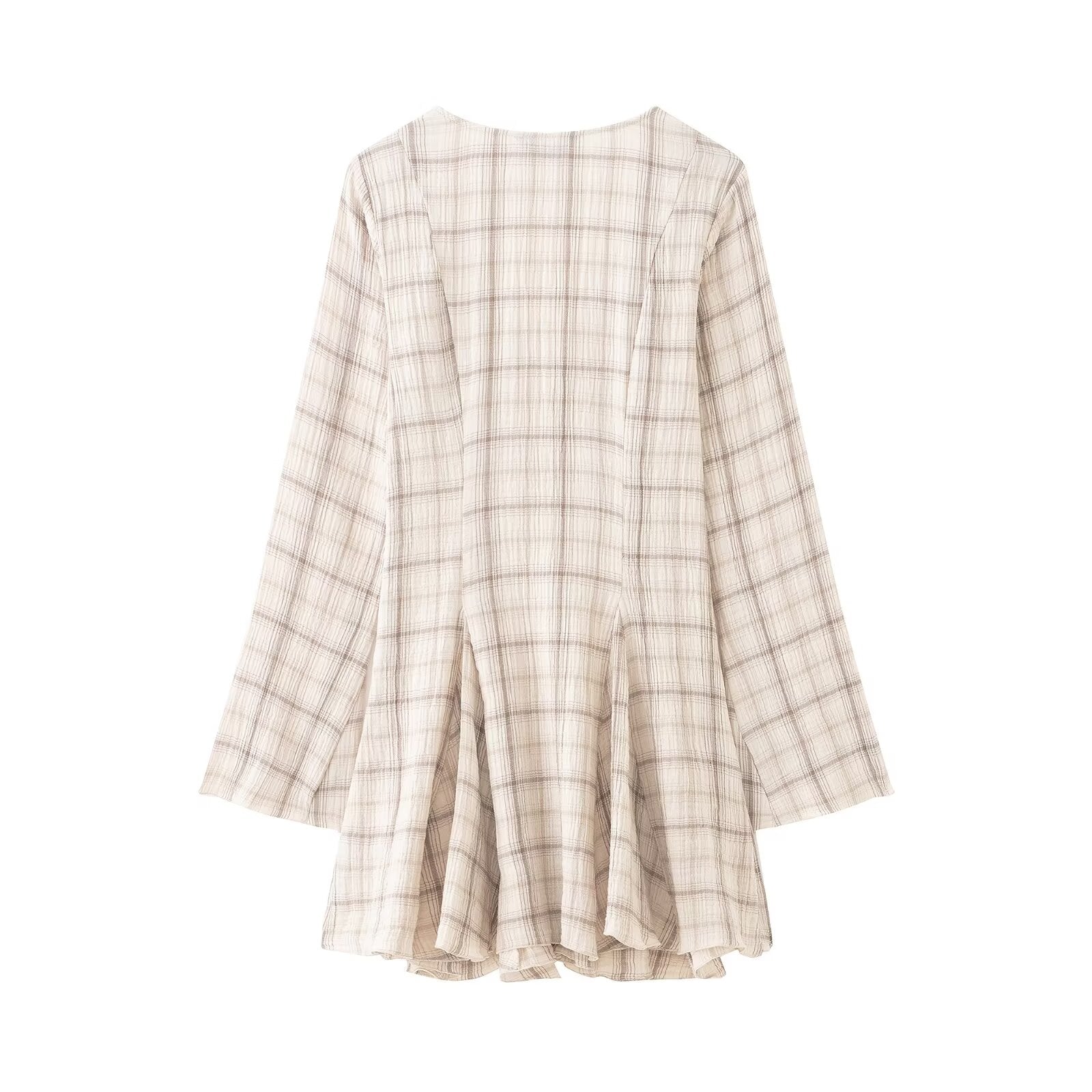 Bella Mia Women Clothing Western Long Sleeve V neck Plaid Short Dress — lifestyle context