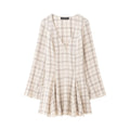 Bella Mia Women Clothing Western Long Sleeve V neck Plaid Short Dress — branding close-up