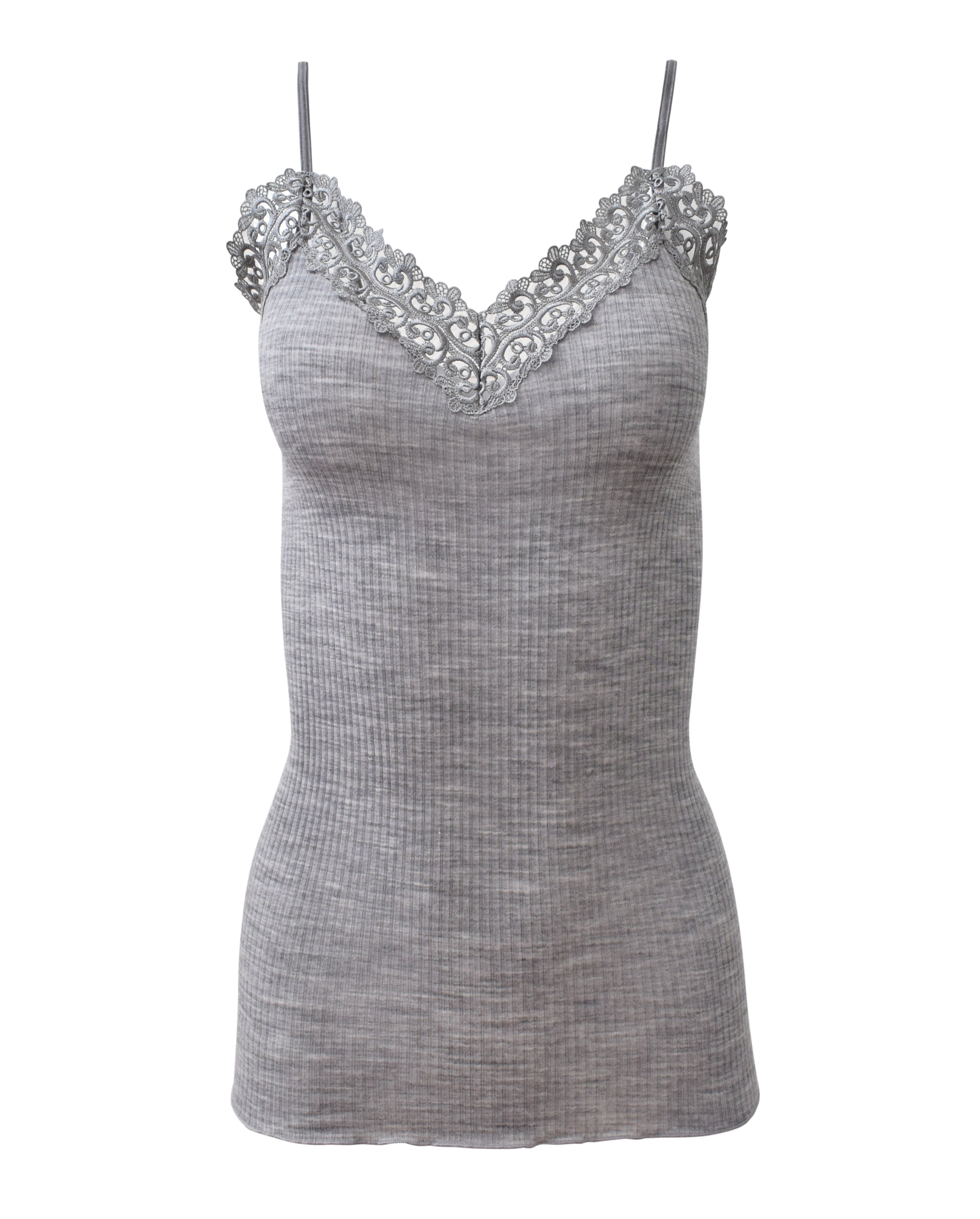 tittimitti EGI Luxury Wool Silk Camisole Spaghetti Straps with Macramé Trim. Proudly Made in Italy. — back view