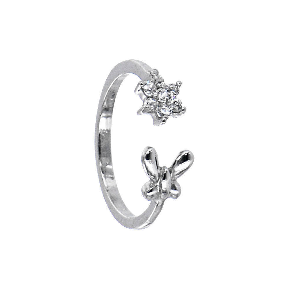 BodyCandy Sterling Silver 925 Cubic Zirconia Flower Butterfly Toe Ring — main product shot
