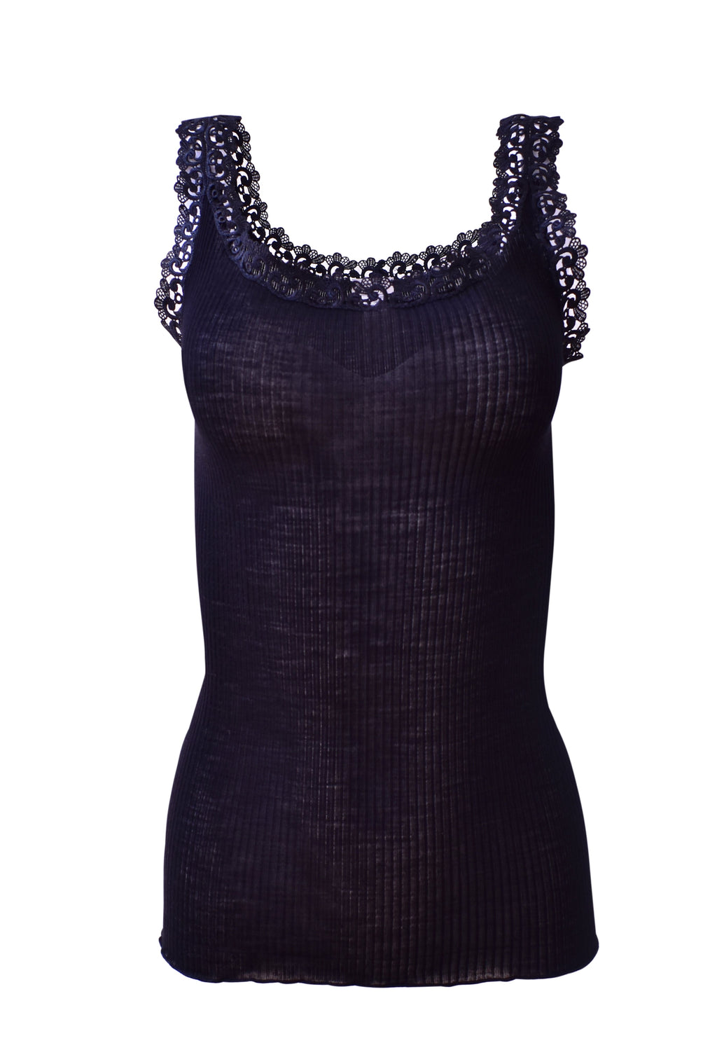 tittimitti EGI Luxury Wool Silk Camisole with Macramé Lace Trim. Proudly Made in Italy. — lifestyle context