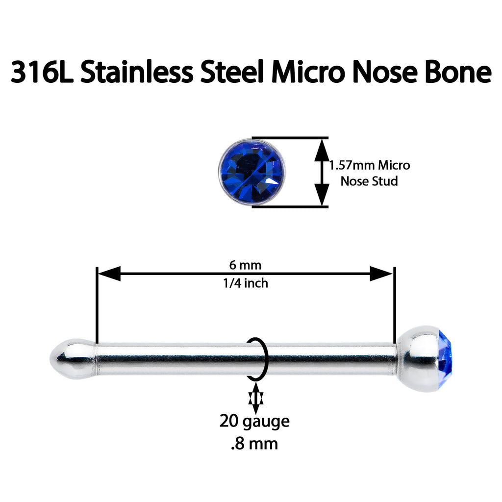 BodyCandy 20G Stainless Steel Sapphire Blue Gem Micro Nose Bone — back view