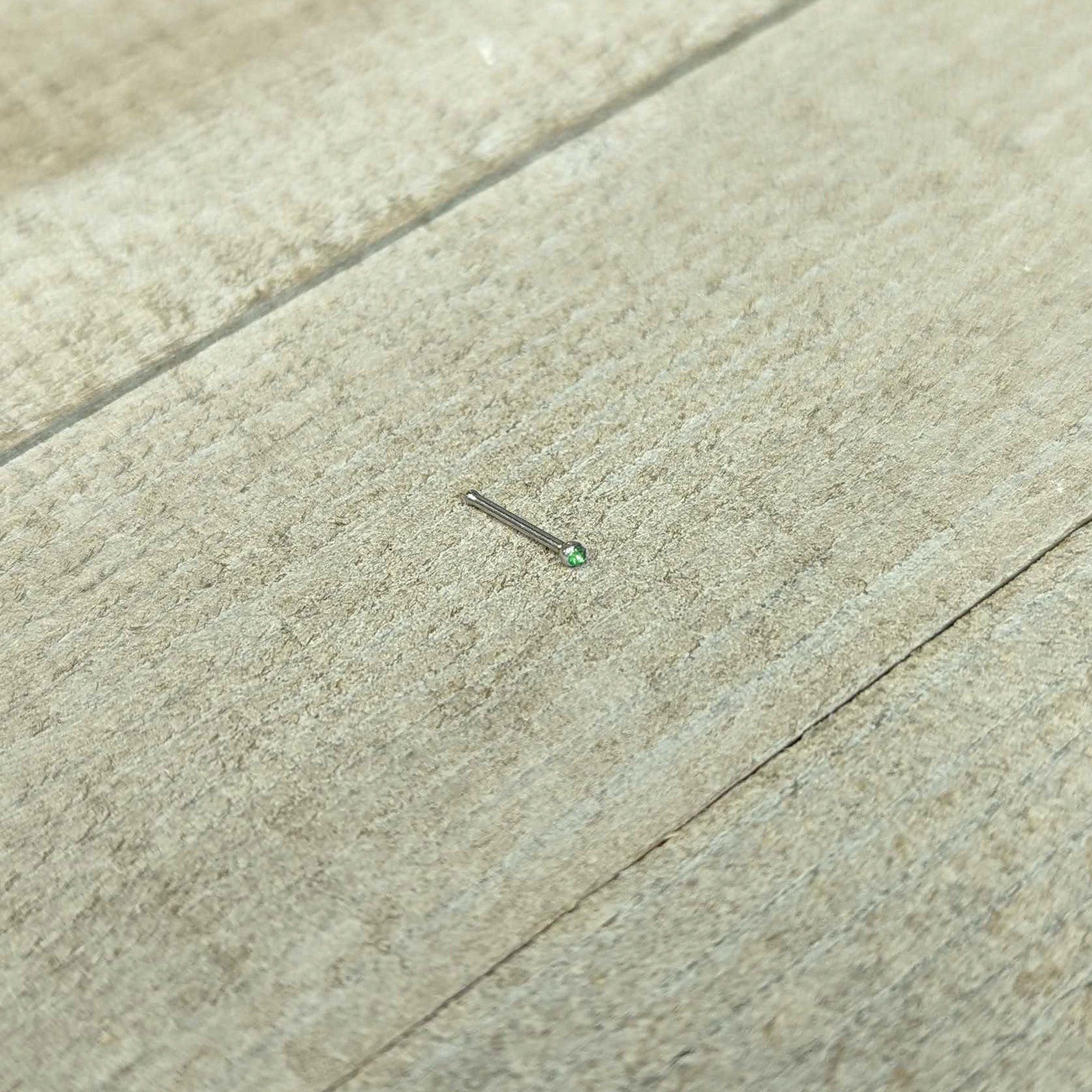 BodyCandy 20G Stainless Steel Green Gem Micro Nose Bone — in-use photo
