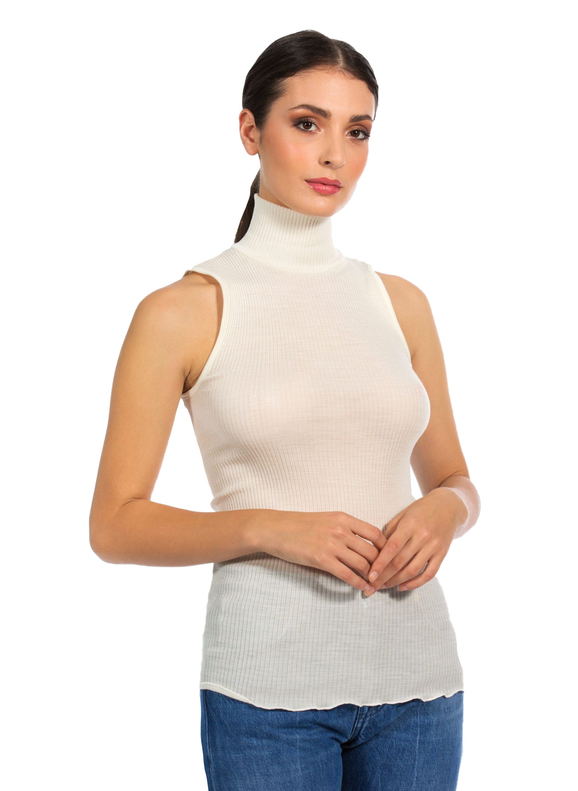 tittimitti EGi Luxury Wool Silk Turtleneck Sleeveless Top. Proudly Made in Italy (1484) — back view