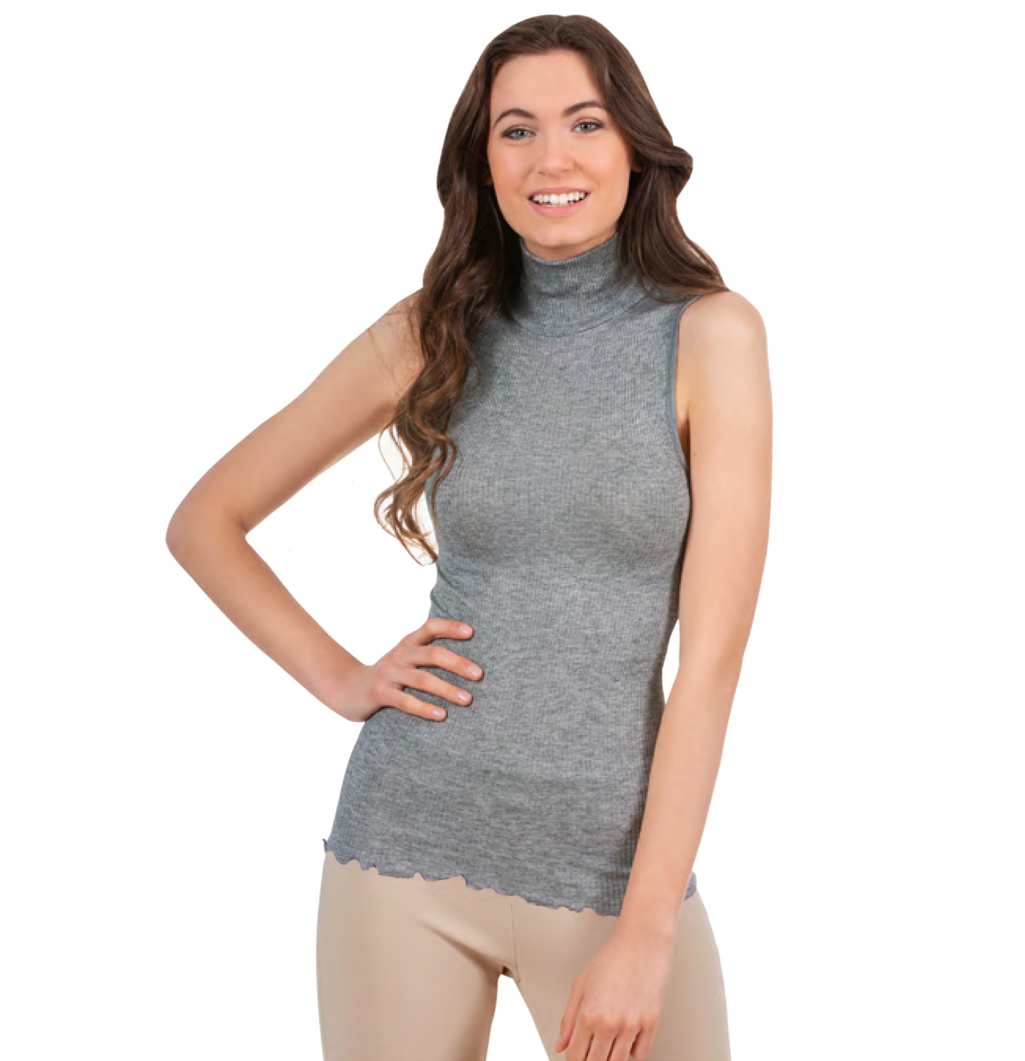 tittimitti EGi Luxury Wool Silk Turtleneck Sleeveless Top. Proudly Made in Italy (1484) — size reference
