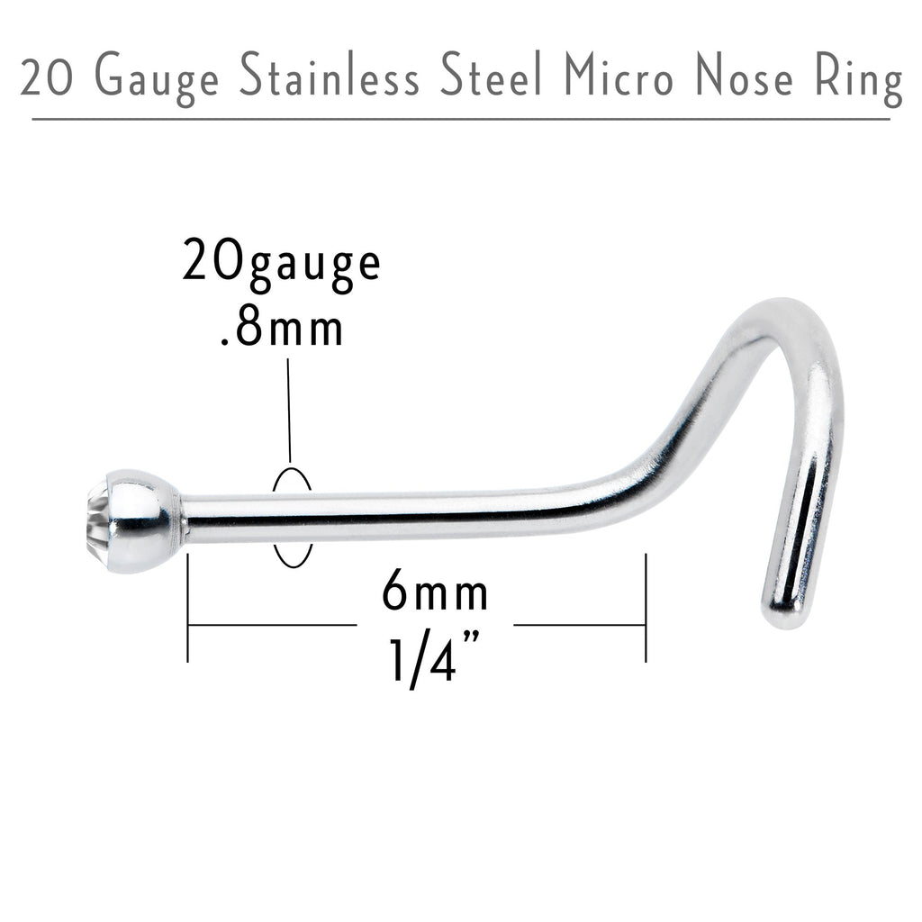 BodyCandy 20G Stainless Steel Crystalline Gem Micro Nose Ring Twister — back view