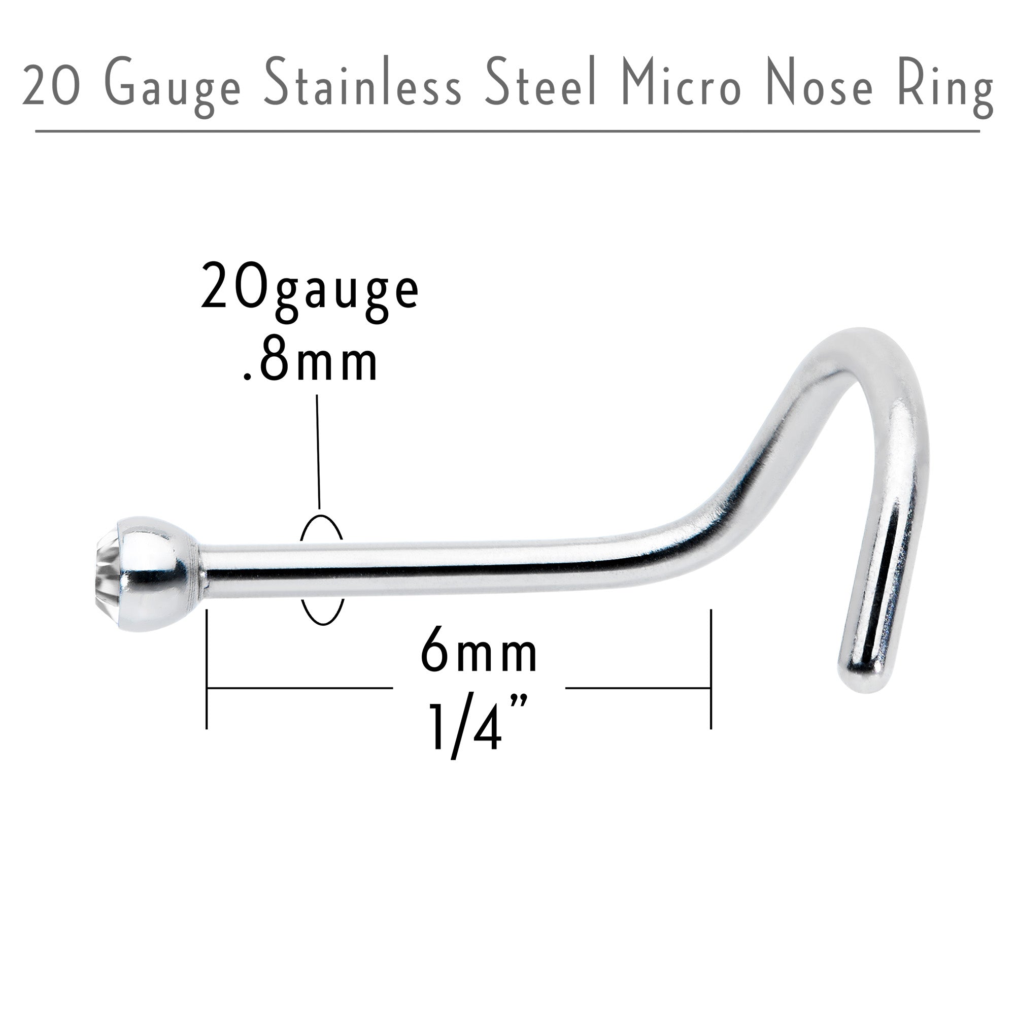BodyCandy 20G Stainless Steel Crystalline Gem Micro Nose Ring Twister — back view