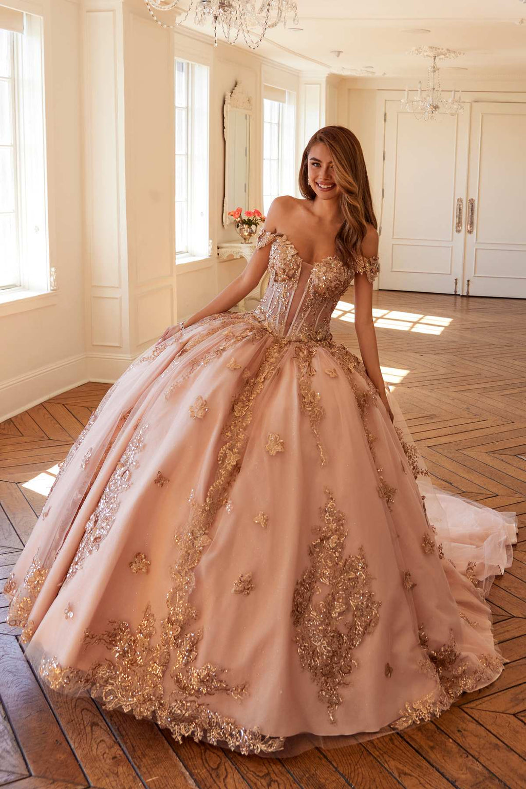 Juliet JT1485J Off the Shoulder Cinderella Quinceanera Ball Gown