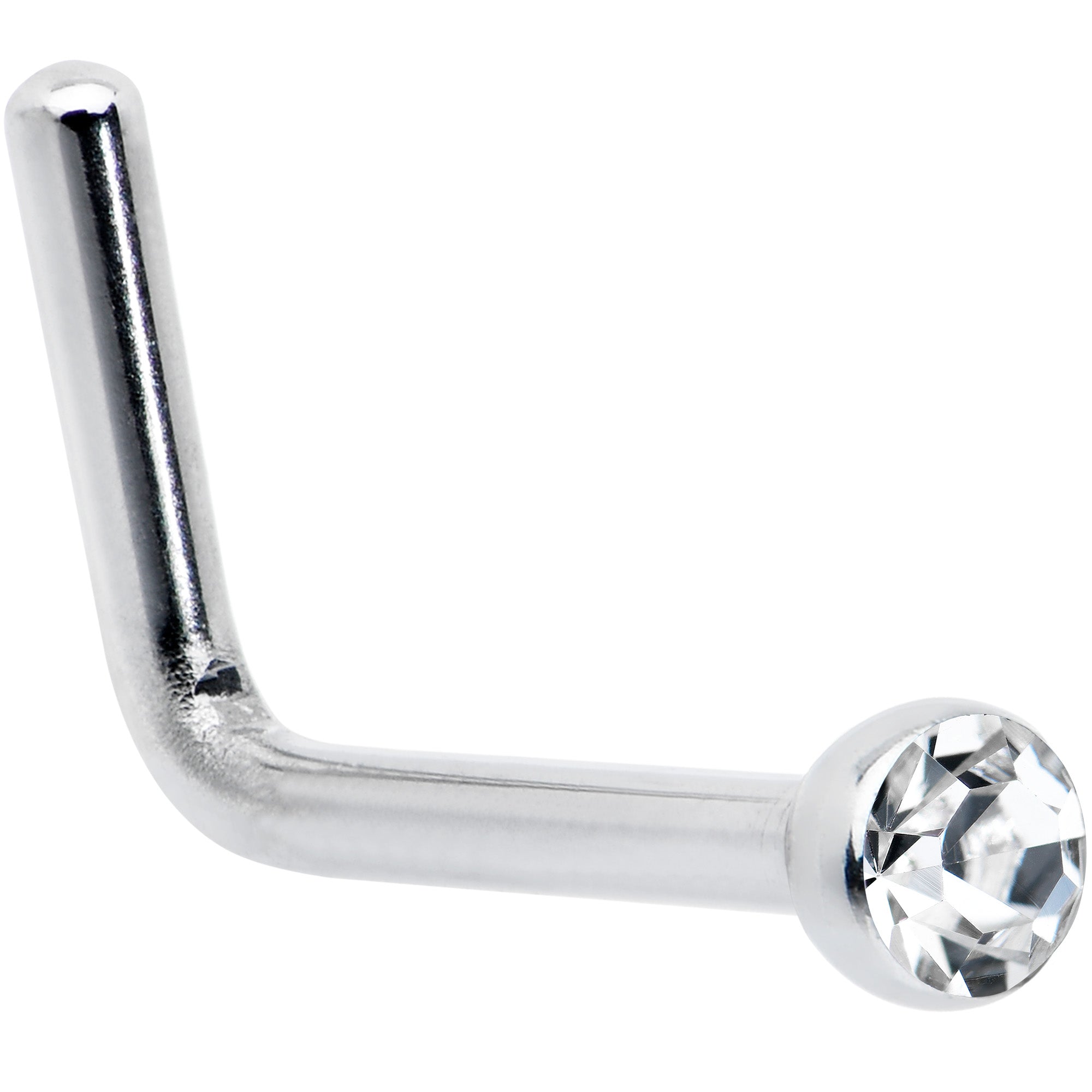 BodyCandy 20G Stainless Steel Clear Gem Micro Nose Ring L-Shaped — main product shot
