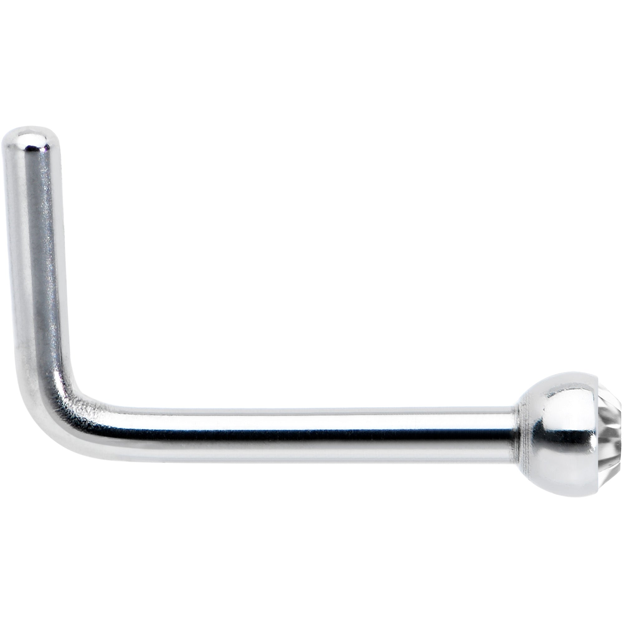 BodyCandy 20G Stainless Steel Clear Gem Micro Nose Ring L-Shaped — detail close-up