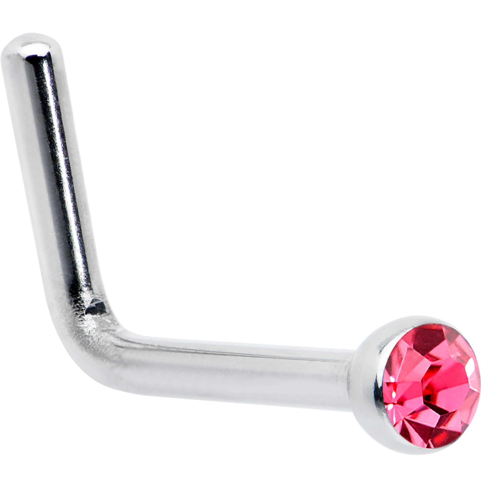 BodyCandy 20G Stainless Steel Pink Gem Micro Nose Ring L-Shaped — main product shot