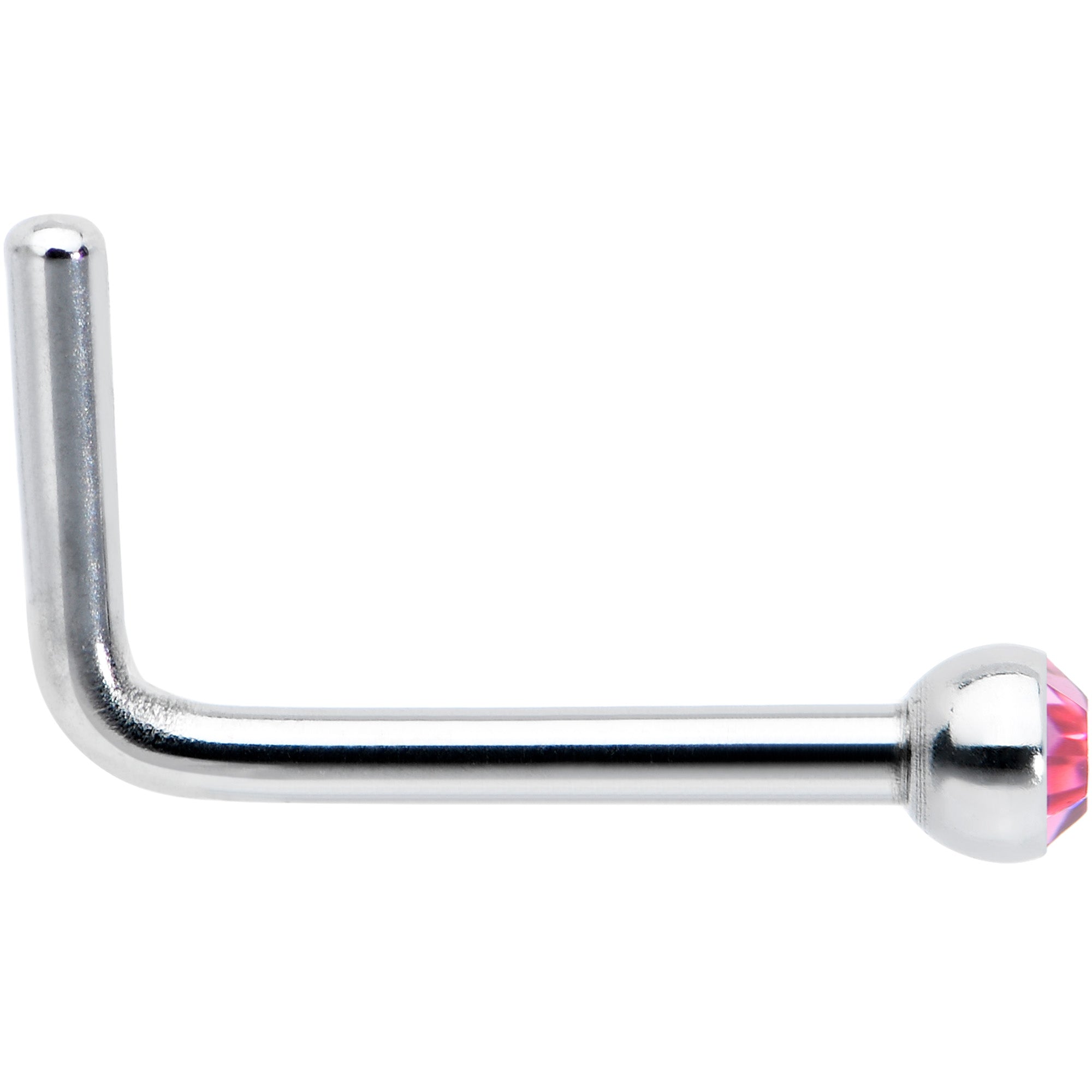 BodyCandy 20G Stainless Steel Pink Gem Micro Nose Ring L-Shaped — detail close-up