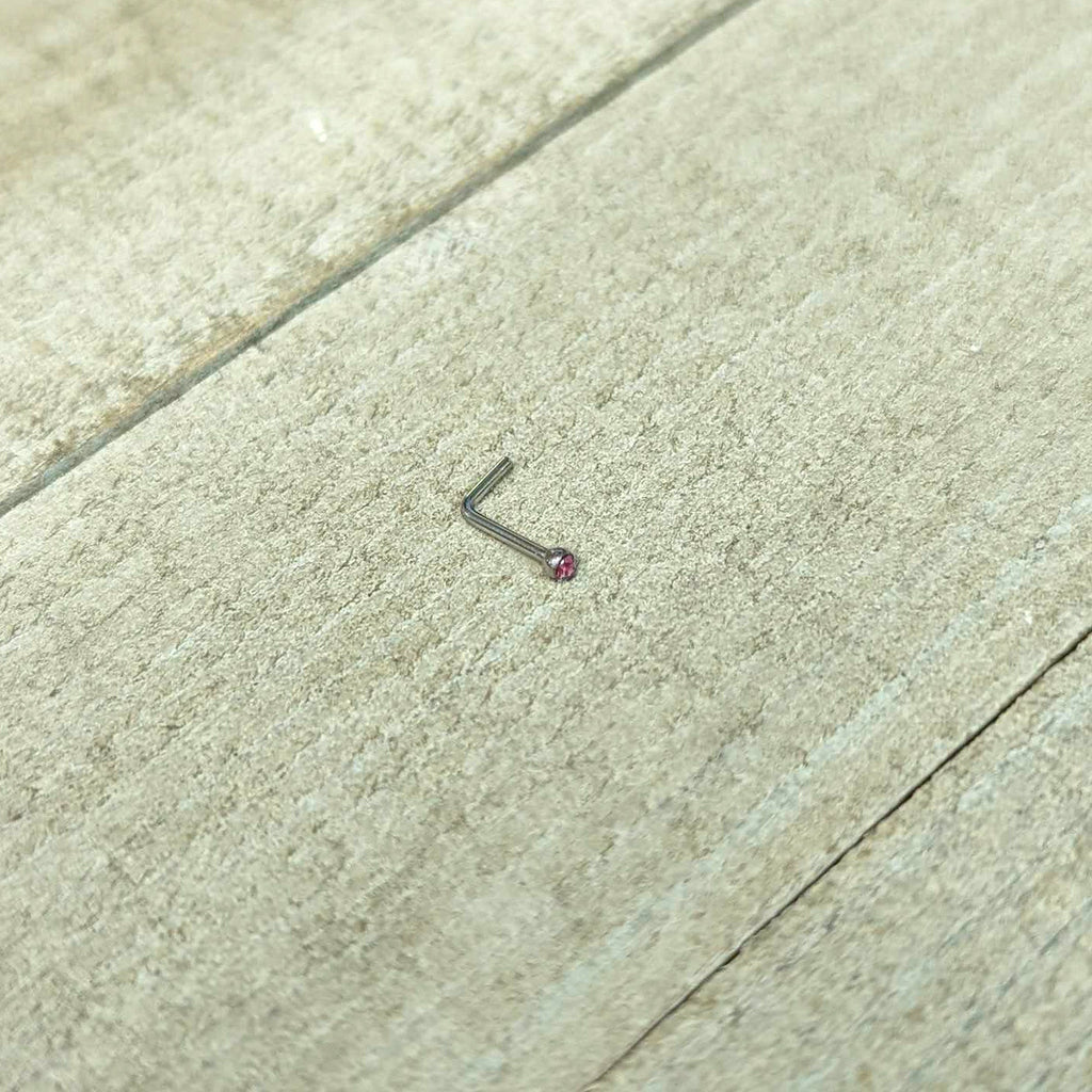 BodyCandy 20G Stainless Steel Pink Gem Micro Nose Ring L-Shaped — in-use photo