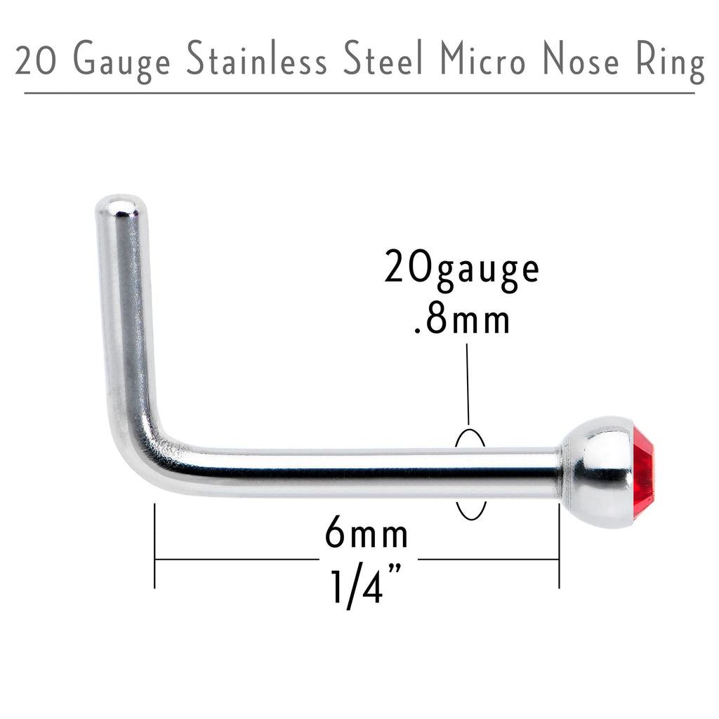 BodyCandy 20G Stainless Steel Ruby Red Gem Micro Nose Ring L-Shaped — back view