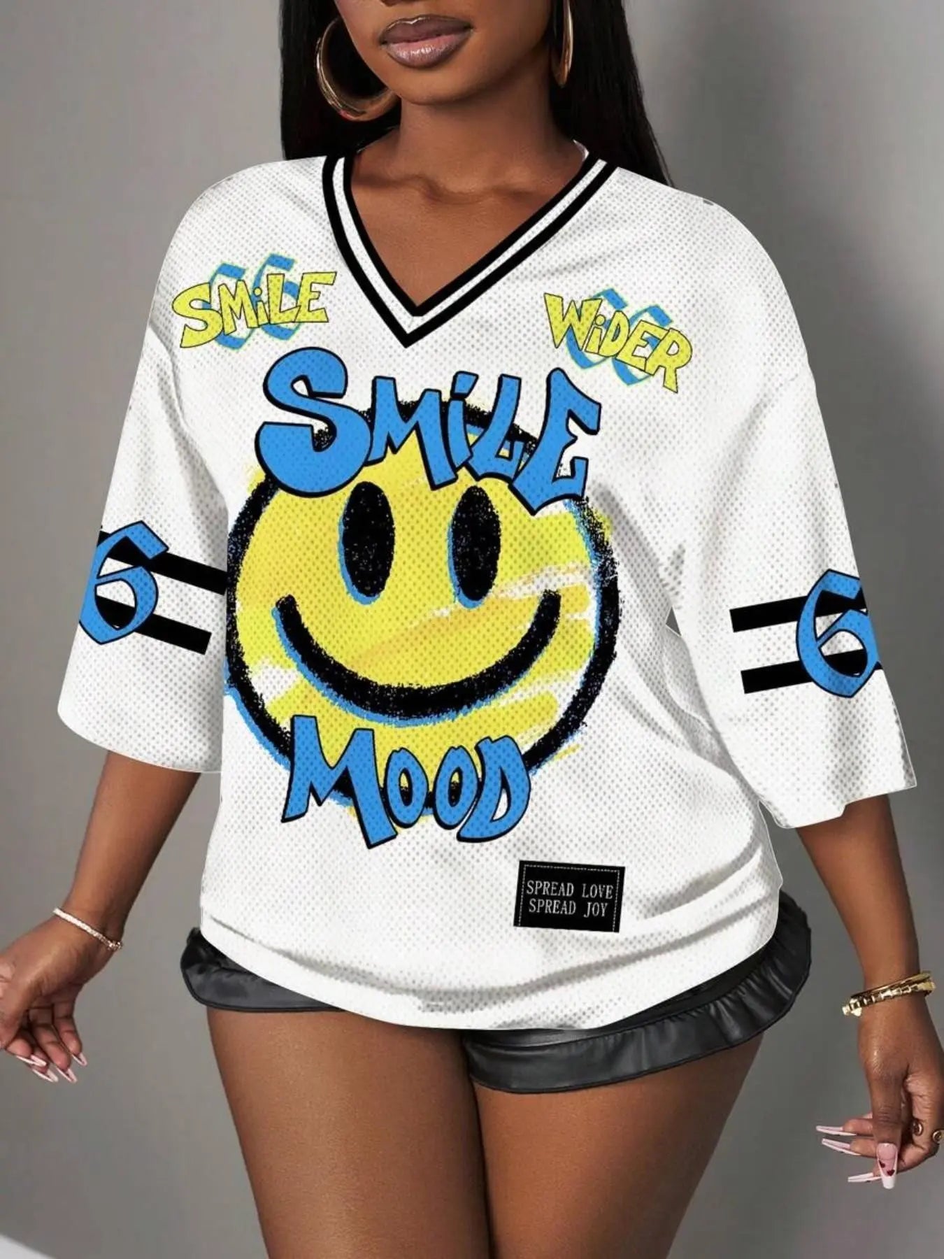 Hip-Hop Sporty Loose Mesh V-Neck Retro T-Shirt – Doll Drop Shoulder Short Sleeve Streetwear Tee