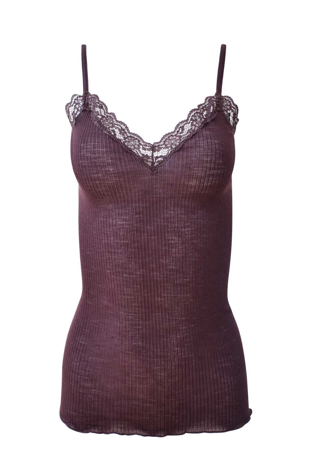 tittimitti EGI Luxury Wool Silk Camisole Spaghetti Straps with Lace Trim. Proudly Made in Italy (1487) — side view