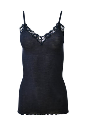 EGI Luxury Wool Silk Camisole Spaghetti Straps with Lace Trim. Proudly Made in Italy (1487)