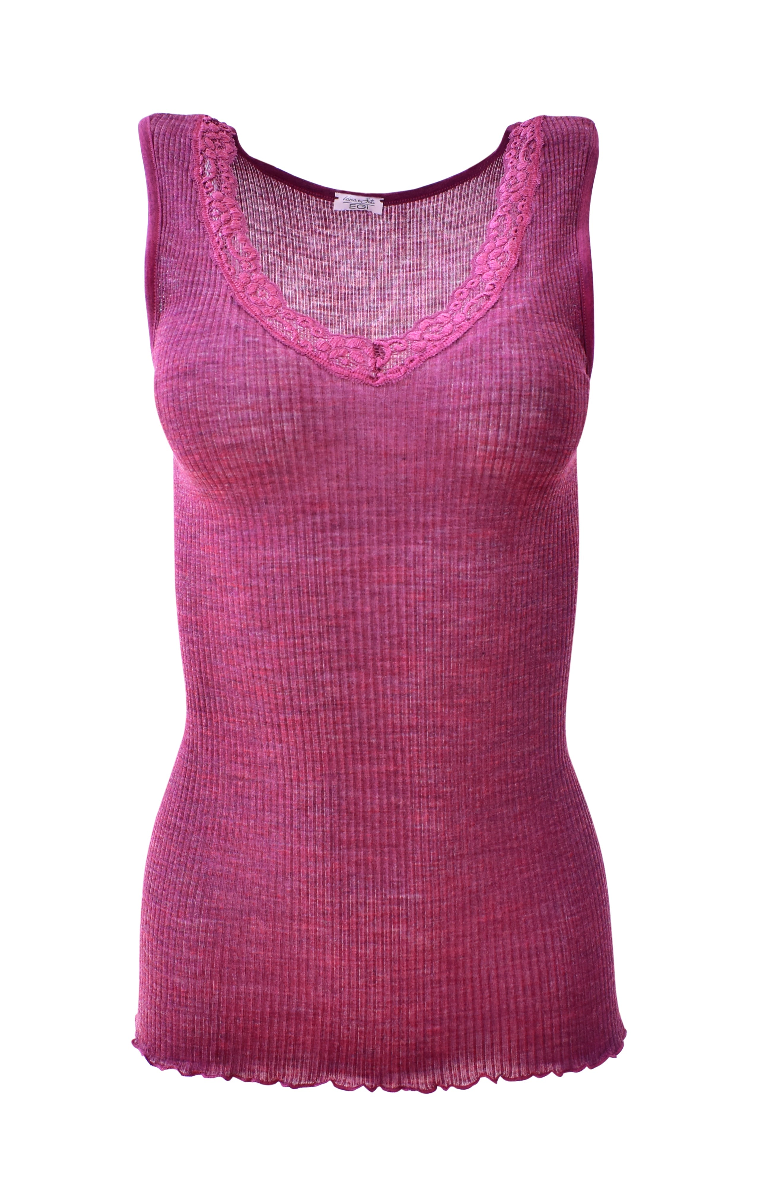 tittimitti EGI Luxury Wool Silk Tank Top with Lace Trim. Proudly Made in Italy (1488) — detail close-up