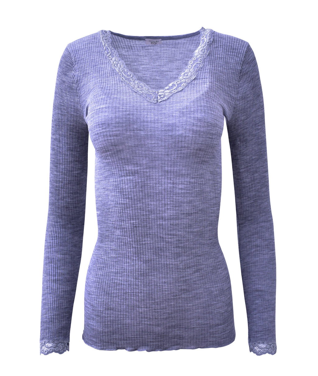 tittimitti EGi Luxury Wool Silk Long Sleeve Top with Lace Trim. Proudly Made in Italy (1489) — in-use photo