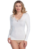 tittimitti EGI Luxury Merino Wool Silk Women's Macramé Trimmed Long Sleeve T-Shirt . Proudly Made in Italy (148) — main produ