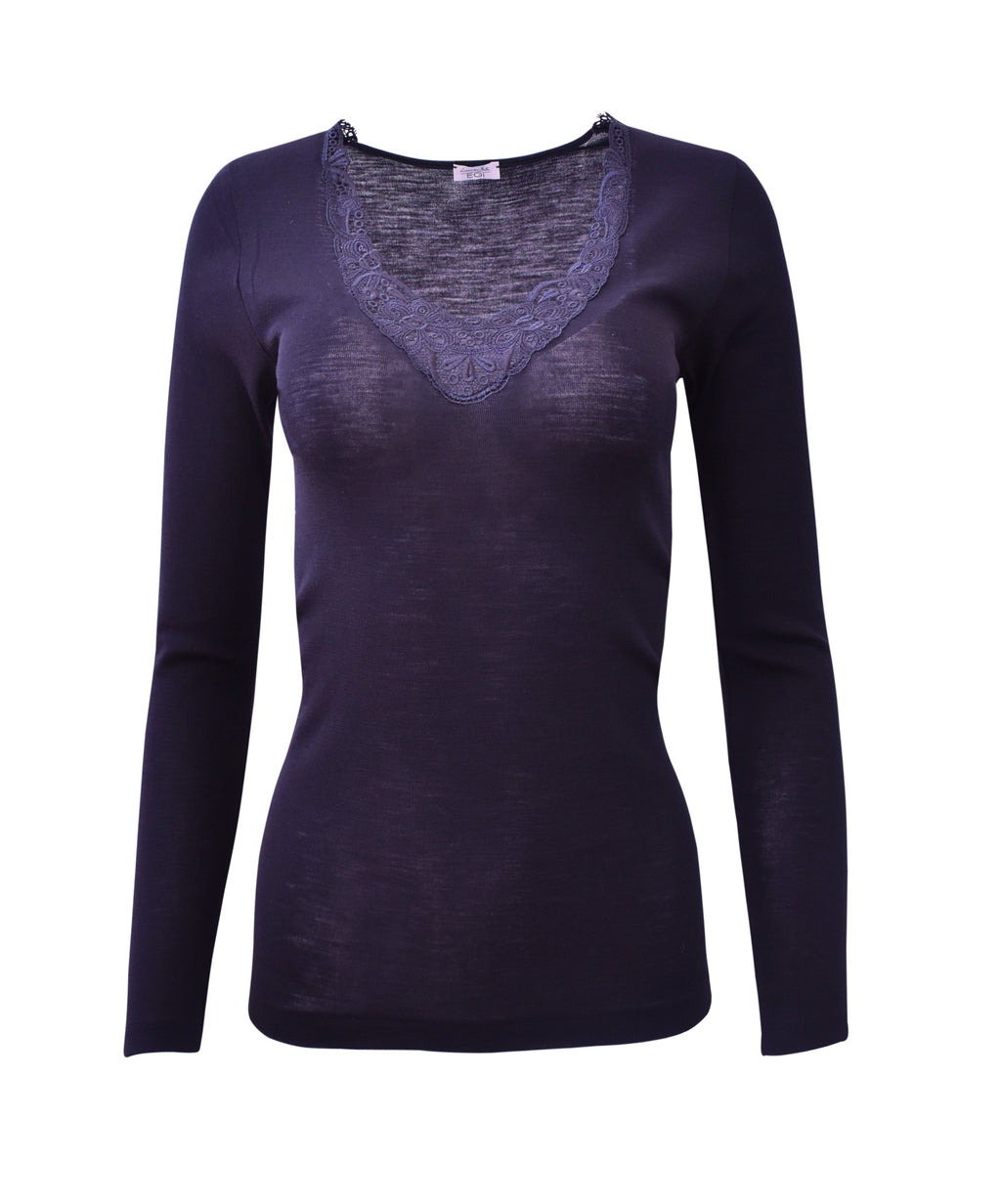 tittimitti EGI Luxury Merino Wool Silk Women's Macramé Trimmed Long Sleeve T-Shirt . Proudly Made in Italy (148) — lifestyle 
