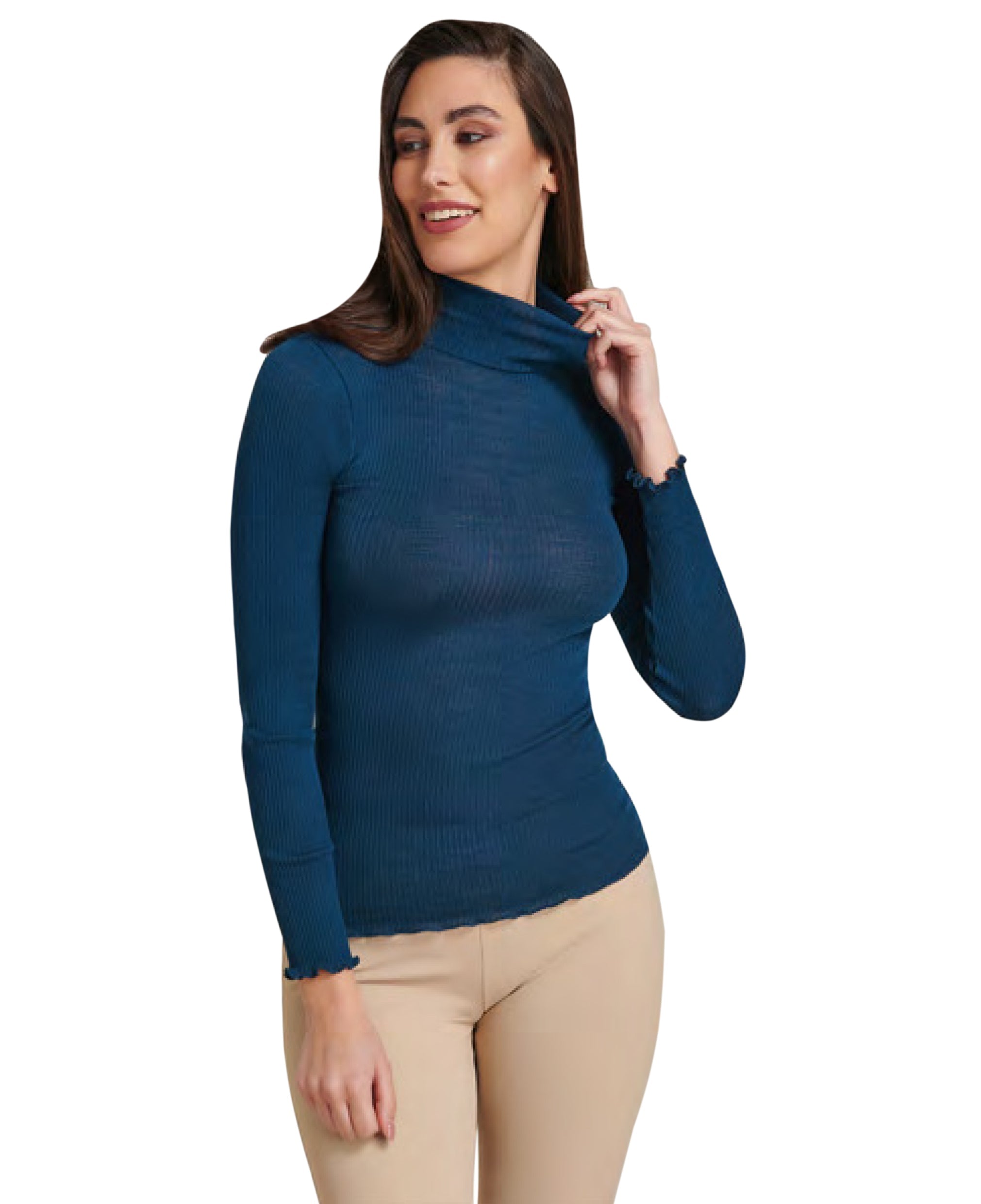 tittimitti EGi Luxury Wool Silk Turtleneck Long Sleeve Top. Proudly Made in Italy (1494) — product on model