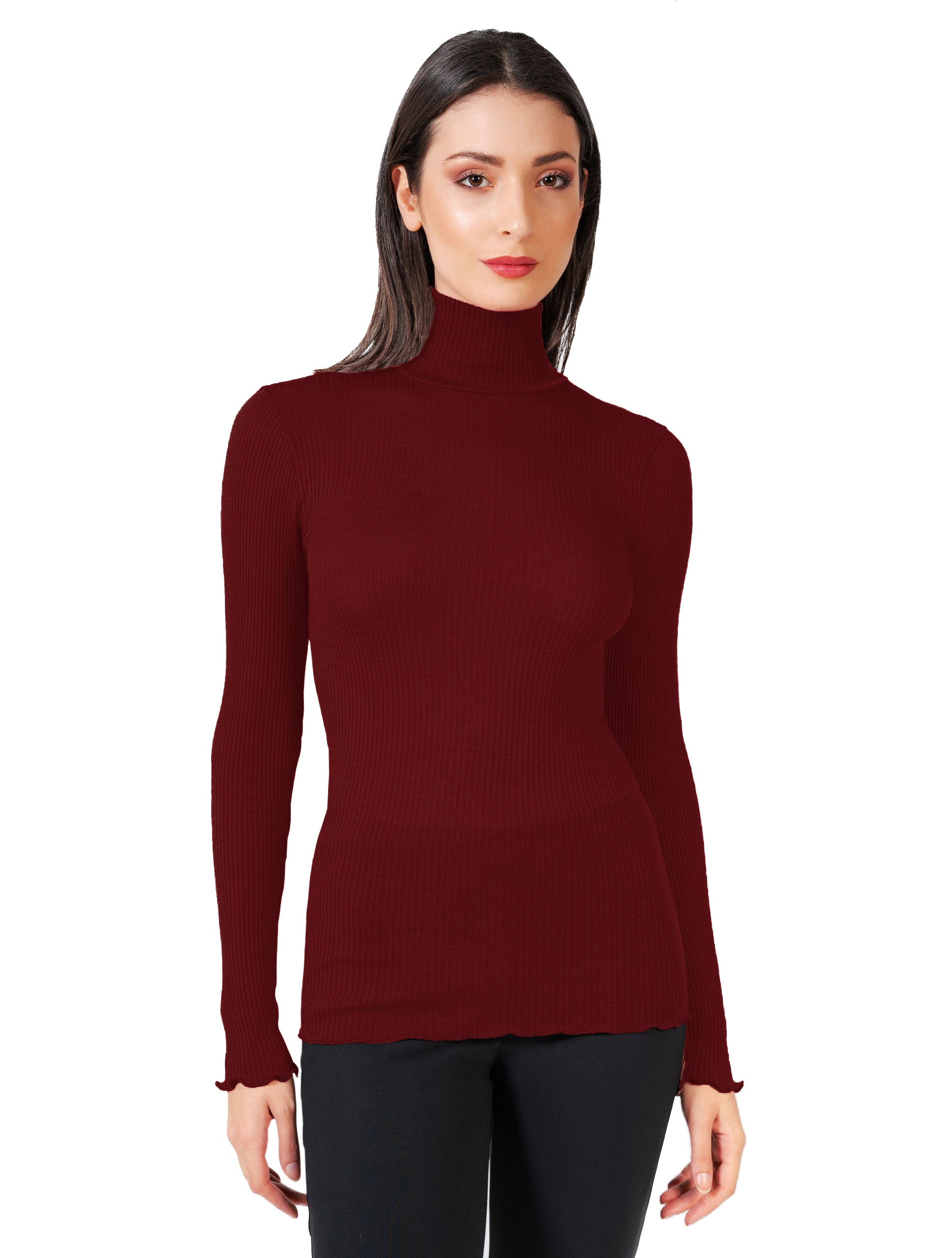 tittimitti EGi Luxury Wool Silk Turtleneck Long Sleeve Top. Proudly Made in Italy (1494) — detail close-up