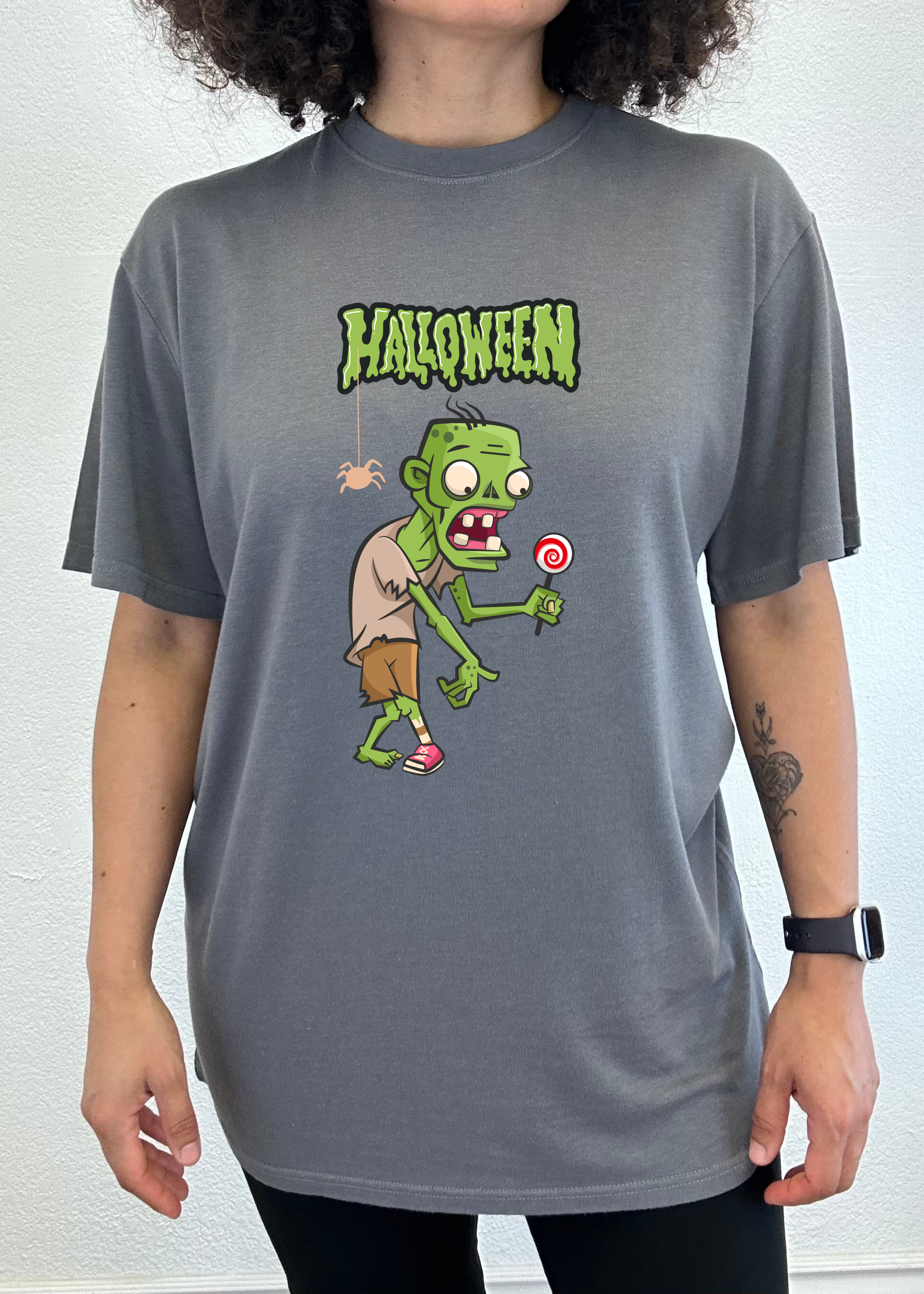 Spun Bamboo Halloween Green Monster Unisex Bamboo Viscose/Organic Cotton Short Sleeve Graphic T-Shirt — side view