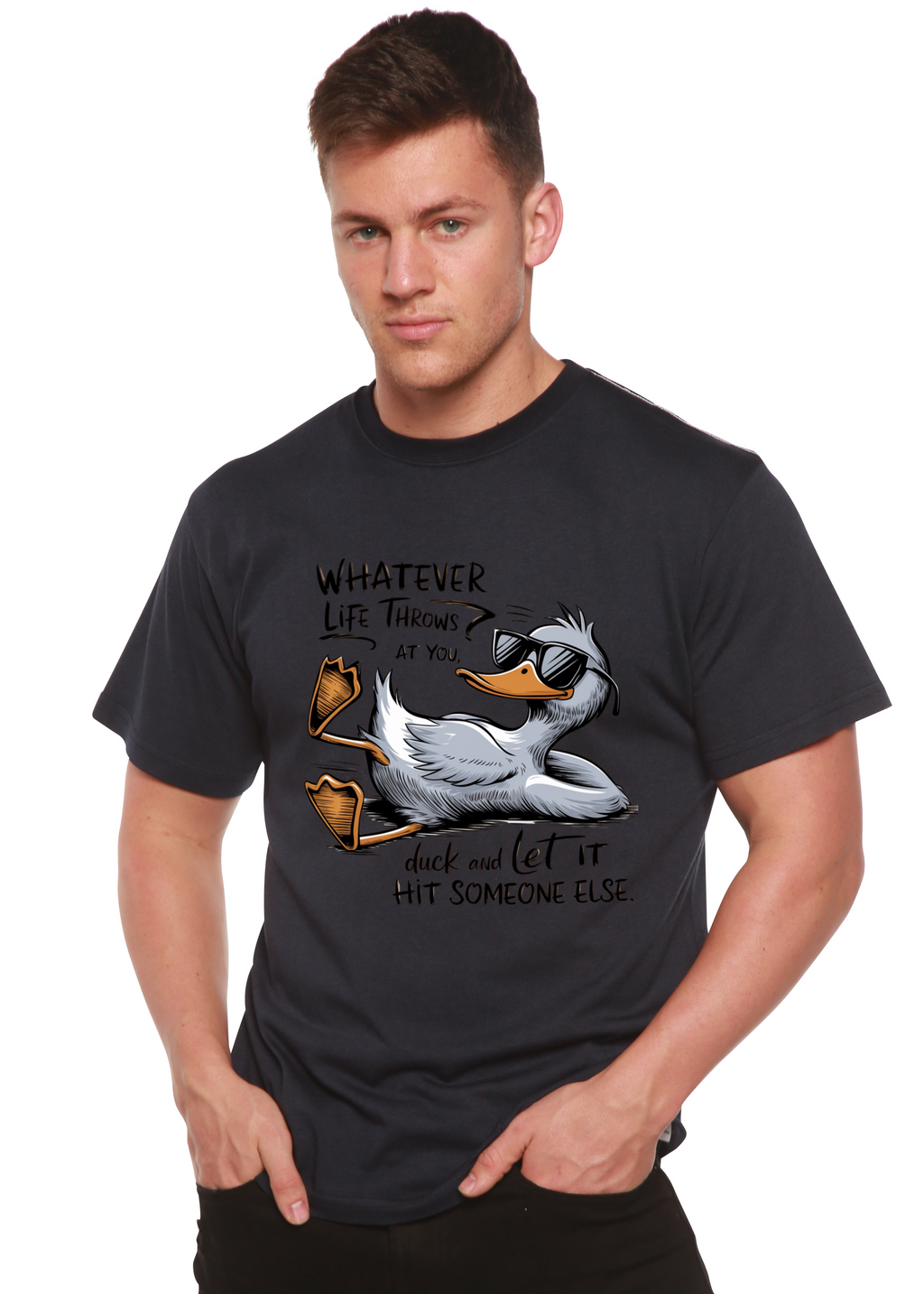 Spun Bamboo Whatever Life Throws at You Funny Unisex Bamboo/Cotton Graphic T-Shirt — fabric or material detail