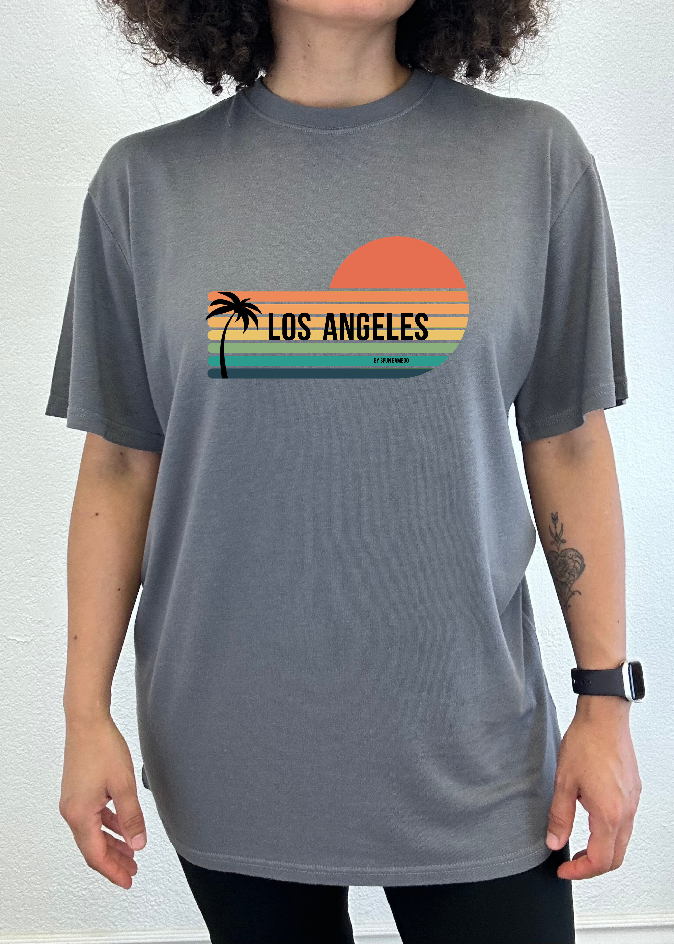 Spun Bamboo Los Angeles Spun Bamboo Unisex Bamboo Viscose/Organic Cotton Short Sleeve Graphic T-Shirt — in-use photo