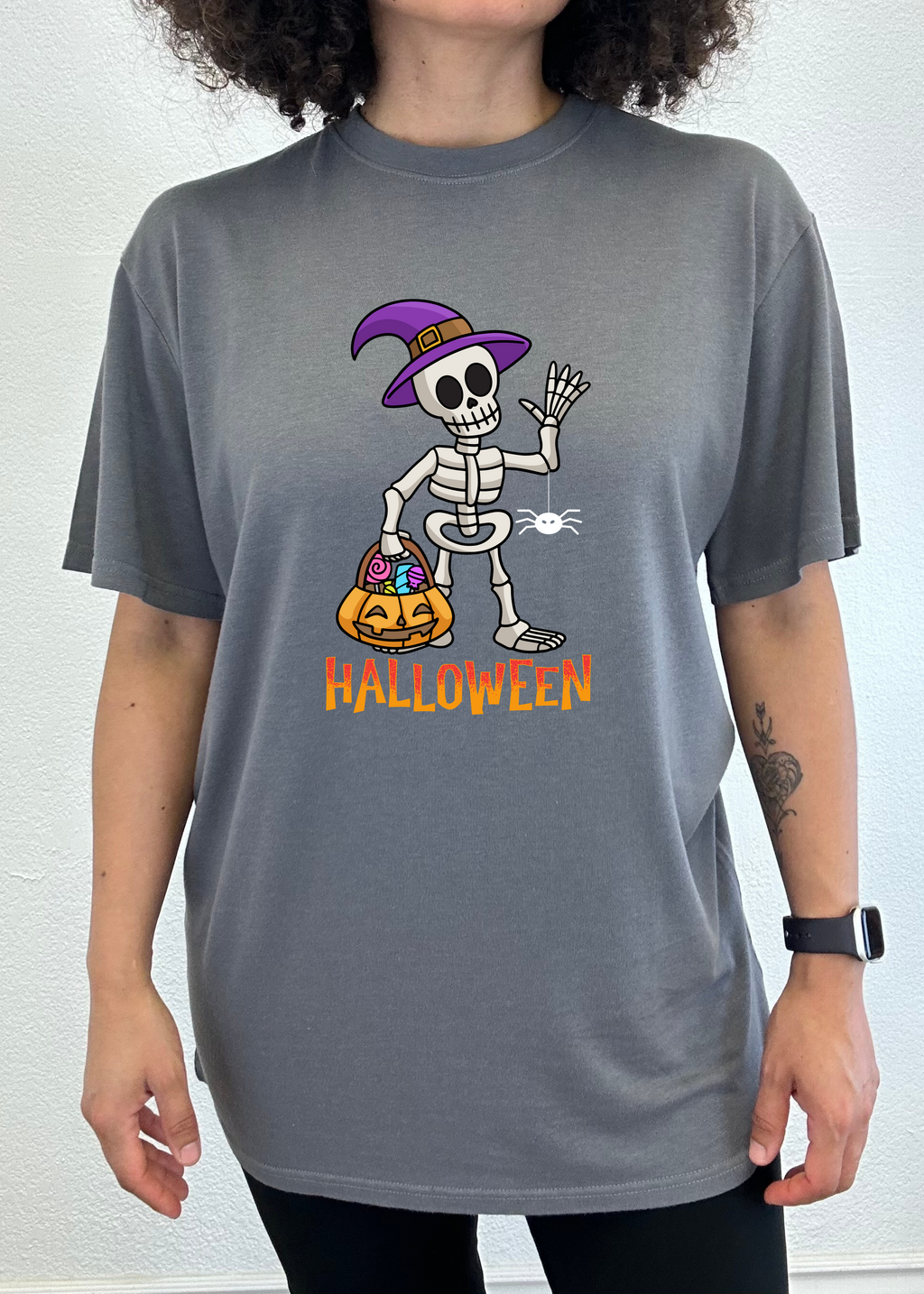 Spun Bamboo Happy Halloween Unisex Bamboo Viscose/Organic Cotton Short Sleeve Graphic T-Shirt — in-use photo
