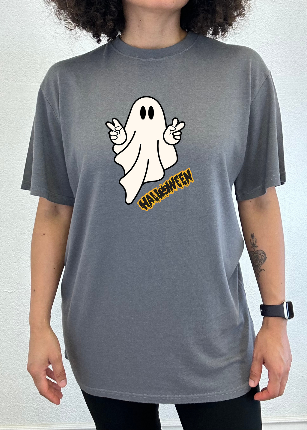 Spun Bamboo Halloween Ghost Unisex Bamboo Viscose/Organic Cotton Short Sleeve Graphic T-Shirt — main product shot