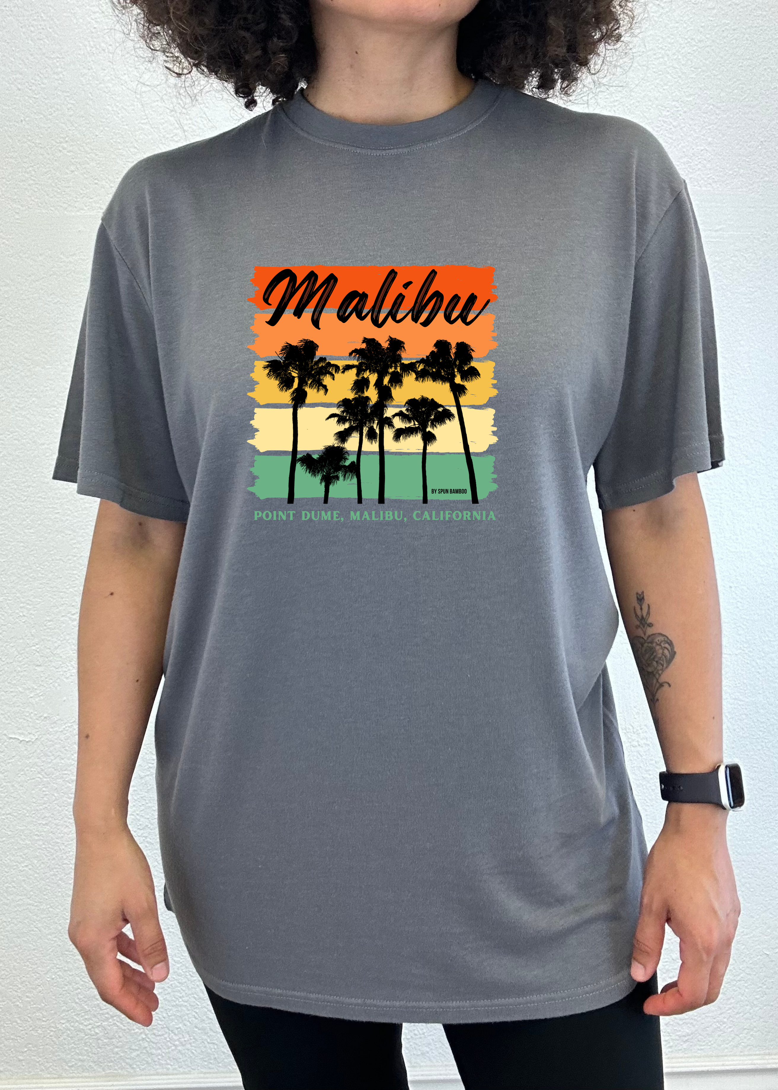 Spun Bamboo Malibu Unisex Bamboo Viscose/Organic Cotton Short Sleeve Graphic T-Shirt — product on model