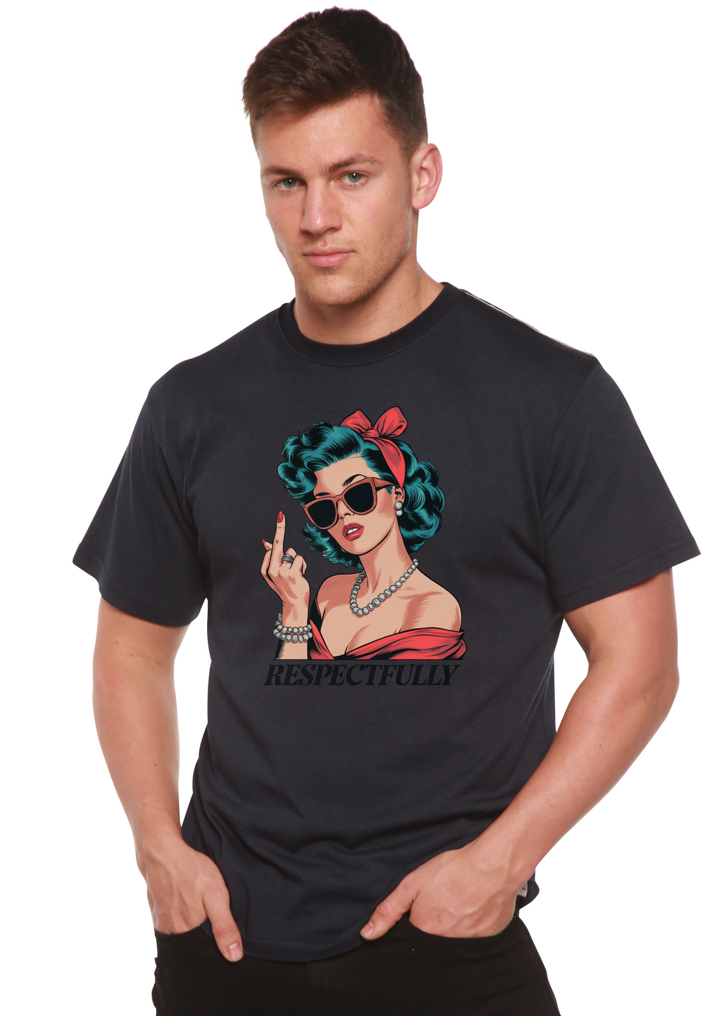 Spun Bamboo Respectfully Middle Finger Unisex Bamboo/Cotton Graphic T-Shirt — fabric or material detail