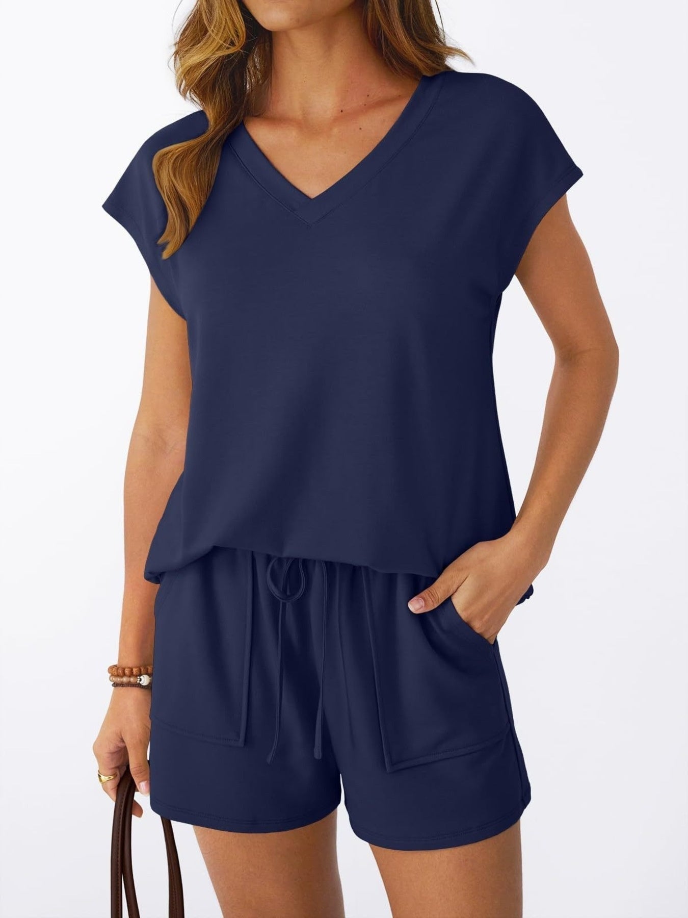 Casual V-Neck T-Shirt and Shorts Set