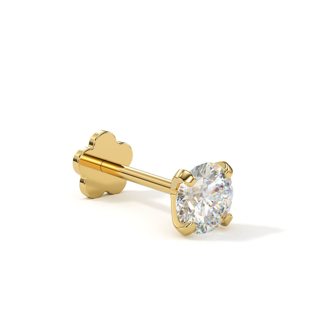 BodyCandy 14k Yellow Gold Flat Back Earring 20G 4mm CZ Floral Reversible — alternative angle