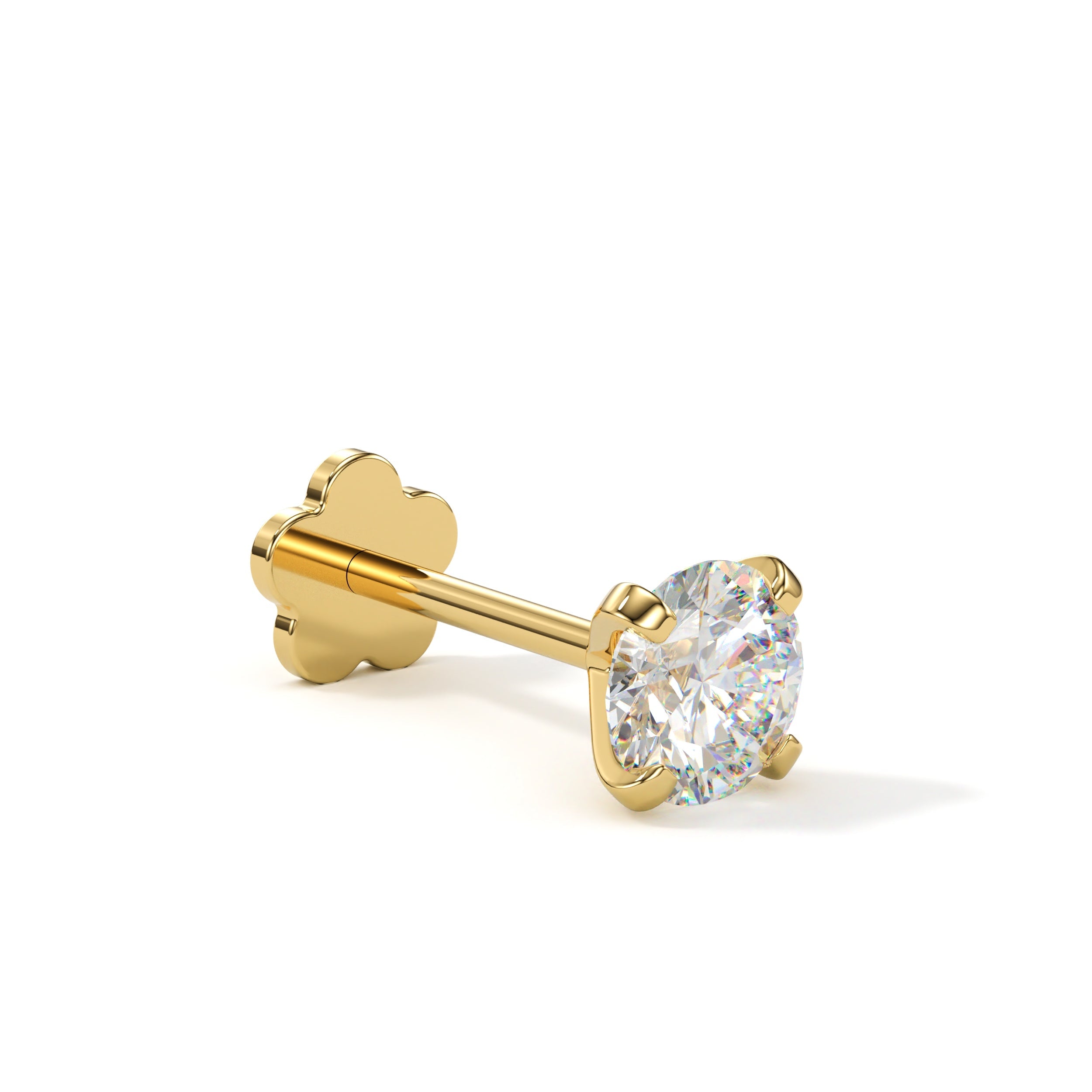 BodyCandy 14k Yellow Gold Flat Back Earring 20G 4mm CZ Floral Reversible — alternative angle