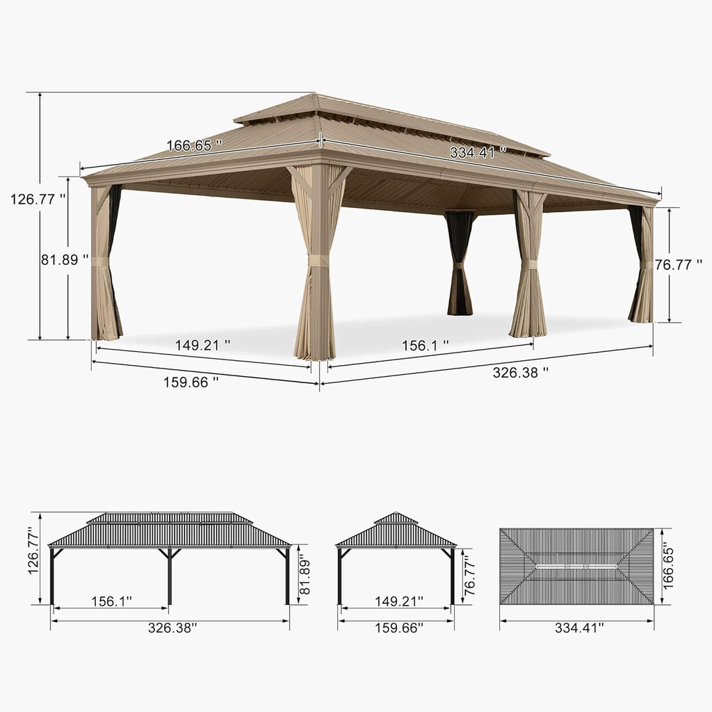 [14X28FT] Alora Extra-Large Hardtop Gazebo With Galvanized Steel Double Roof, Curtains And Netting (SAK85731) – SAKSBY WHOLES