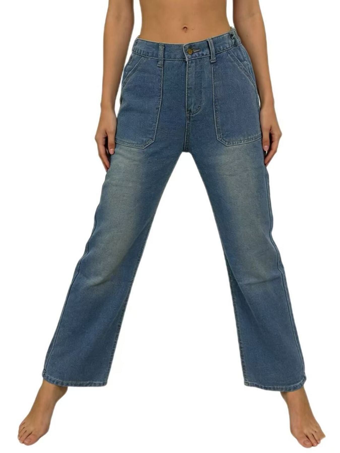 Wide Leg Contrast Stitching Jeans
