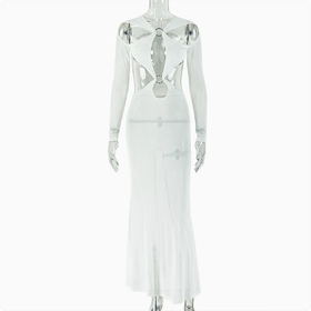 Women Sheath Personality Backless One Step Dress V neck Long Sleeve Design Dress