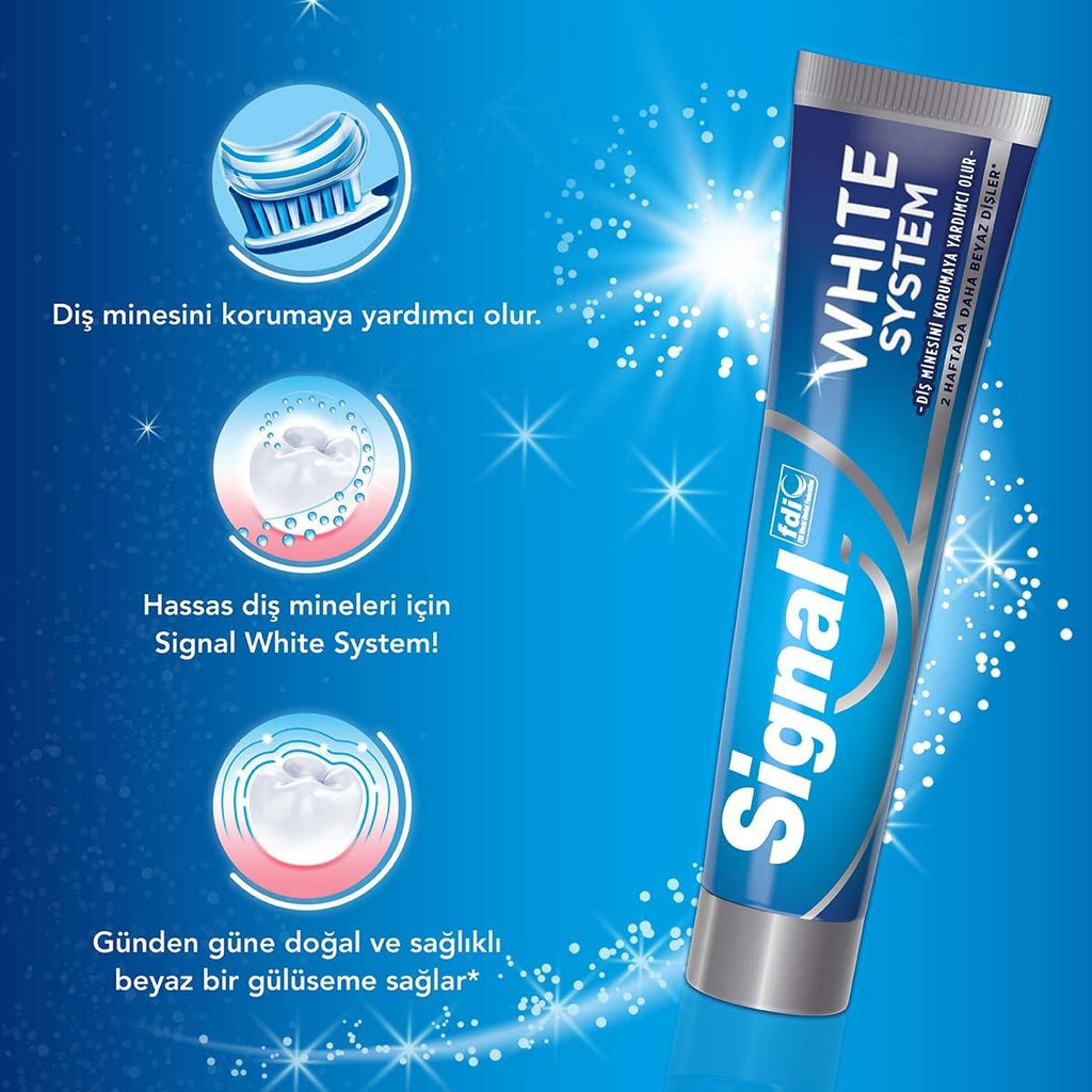 Signal White System Original Whitening Toothpaste - Natural Whitening Ingredients, Gentle on Teeth & Gums - 2.54 fl oz